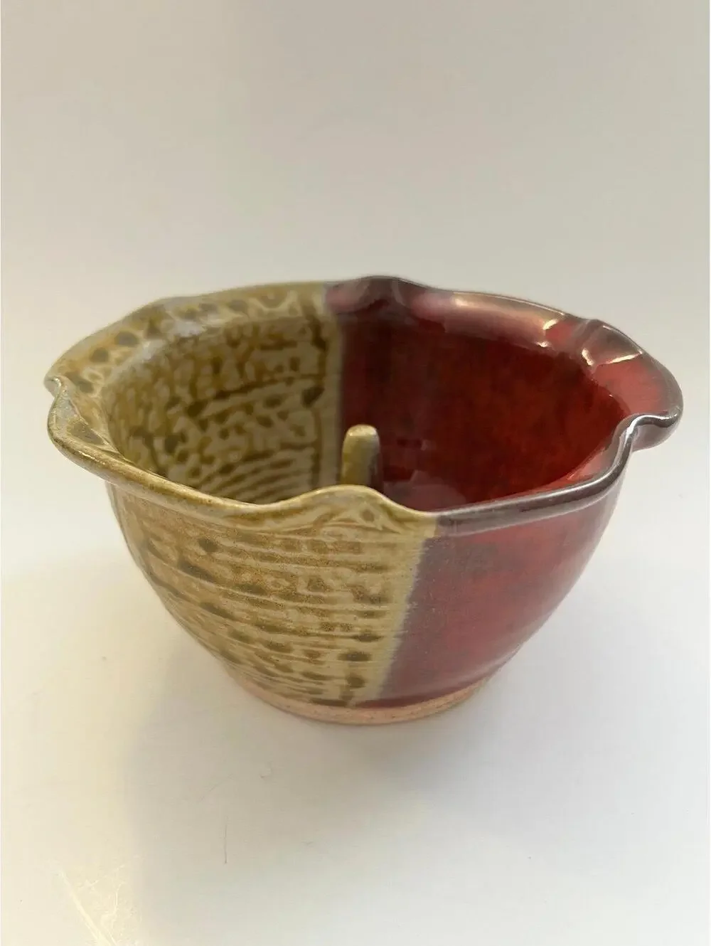 Vintage Western Hill Pottery, Seagrove, NC Red & Cream Ceramic Apple Corer Ring